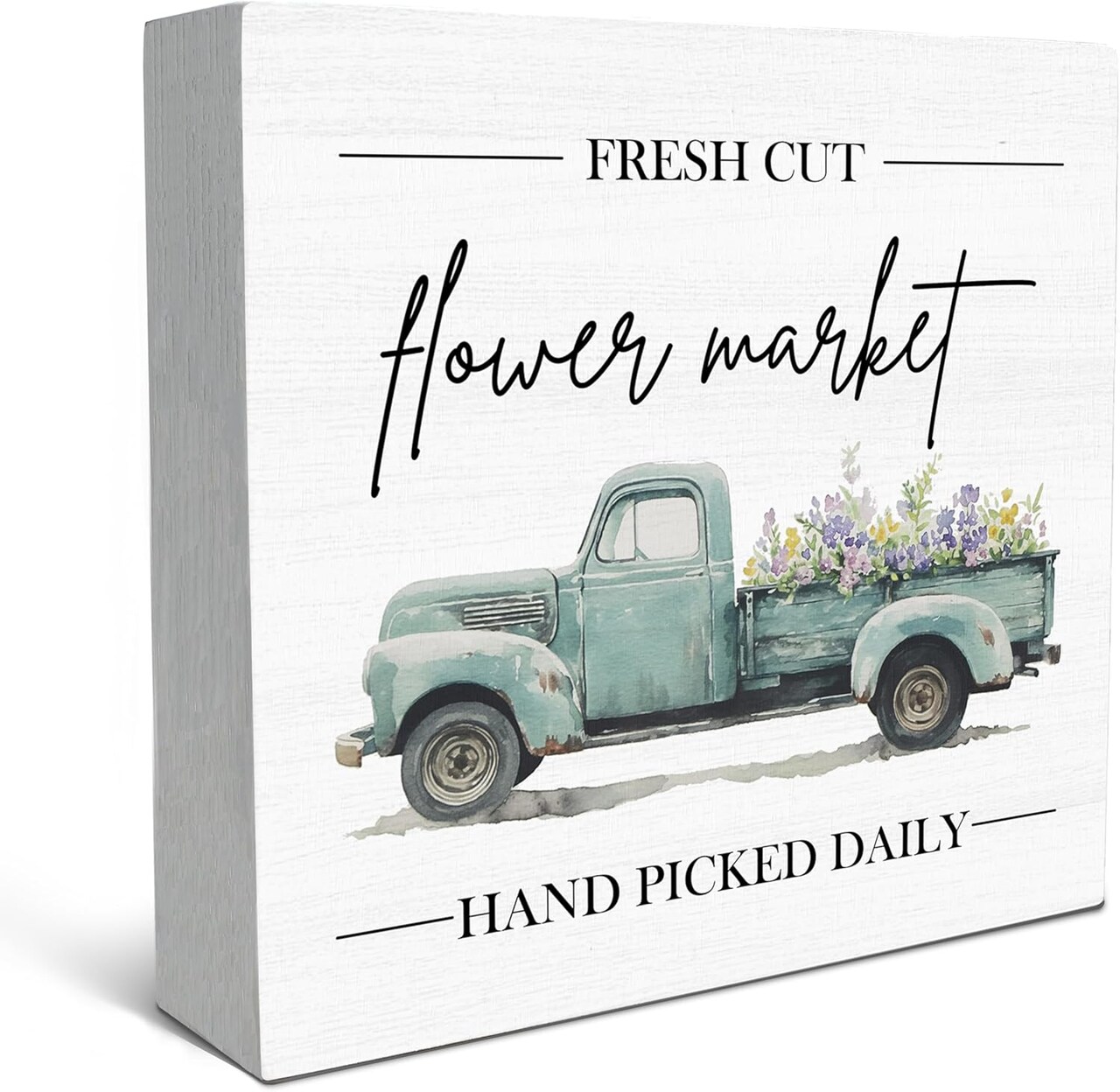 Spring Sign, Flower Market Spring Tabletop Wood Box Sign Desk Decor, Spring Signs for Home Decor, Farmhouse Spring Theme Wooden Block Box Sign Decoration